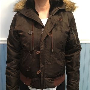 Vintage Juicy fur trim winter jacket sz L BROWN